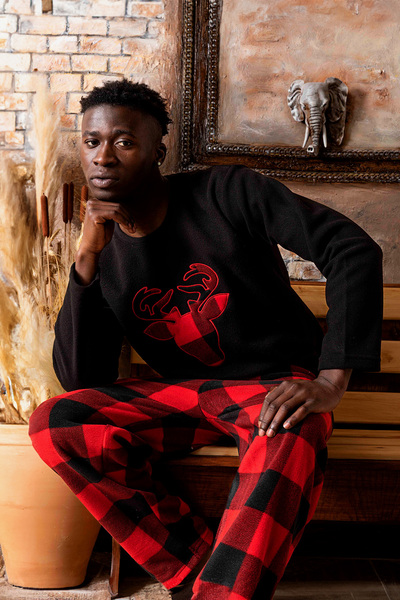 lacelove Winter father son fleece pajamas set - christmas family pajamas with deer - single piece