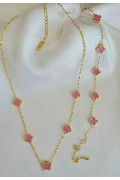 GUNESTAKI Gold Şeker Pembe Mini Kolye Bileklik Seti