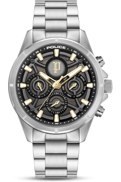 Police ساعة ديفيندر فيوجن للرجال مقاس 45 مم - ميناء أسود متعدد الطبقات، علاما...