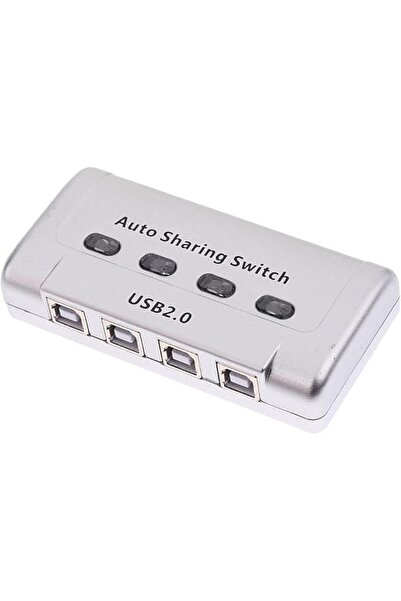 Generic USB 2.0 Auto Share Adapter, 4 Ports, USB Hub for Printers, Hard Drives, Flash Drives, Silver