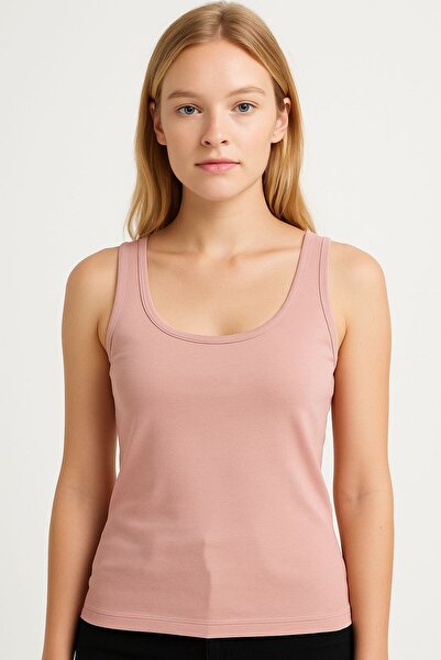 Jewia 432 PUDRA YUVARLAK YAKA LİKRALI PAMUK ATLET