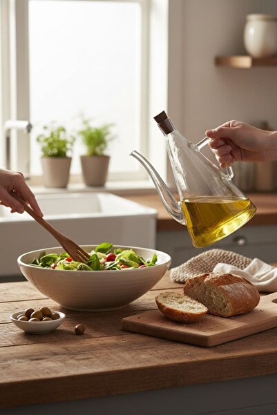 EG75 500ml. Transparent Glass Oil Pot with Cork Lid Borosilicate Glass Olive Oil and Vinegar Bottle