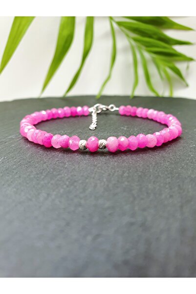 Abundo Bratara din jad roz si argint 925, 17 cm