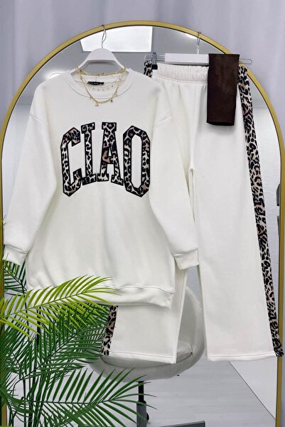 modasindoma Costum din două piese pentru femei cu imprimeu leopard