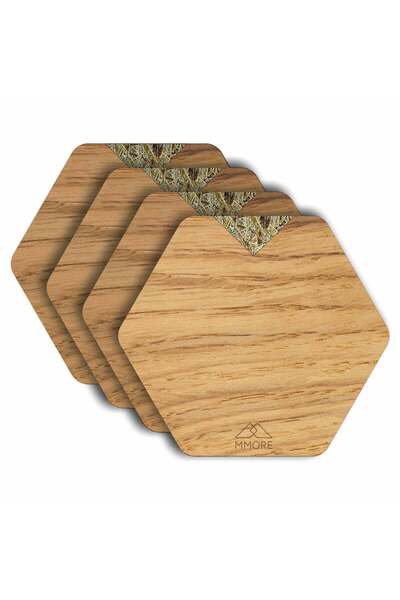 GOLDEN PIGS Set de 4 suporturi de pahare din lemn de stejar - Design modern din fân alpin