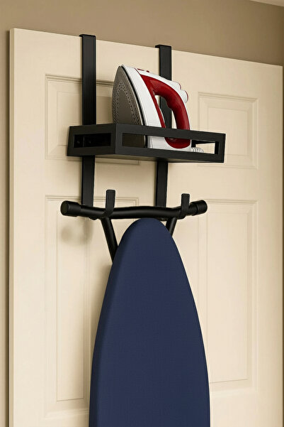 MYC Kapı Arkası Ütü ve Ütü Masası Askılığı | Mat Siyah Metal Stand | Yer Tasa...