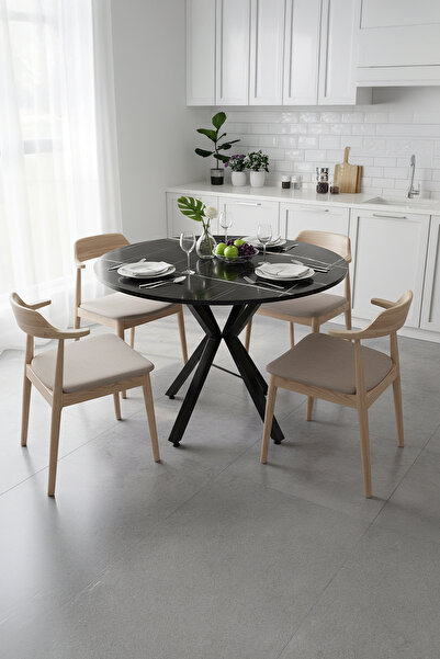 Rocashome Luna Black 70 cm Yuvarlak Masa (SADECE MASA) METAL AYAKLI-Mutfak-Ye...