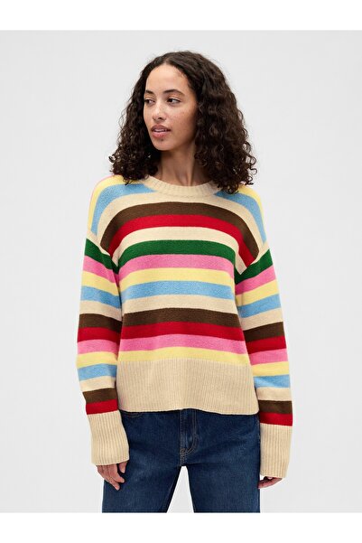 GAP Kadın Çok Renkli CashSoft Relaxed Bisiklet Yaka Tunik Kazak