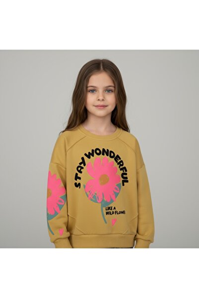 FESSHERA KİDS Girls' Sweatshirt Cotton Winter Thick Printed Sweatshirt-Long Sleeve Relaxed Fit Crew Neck