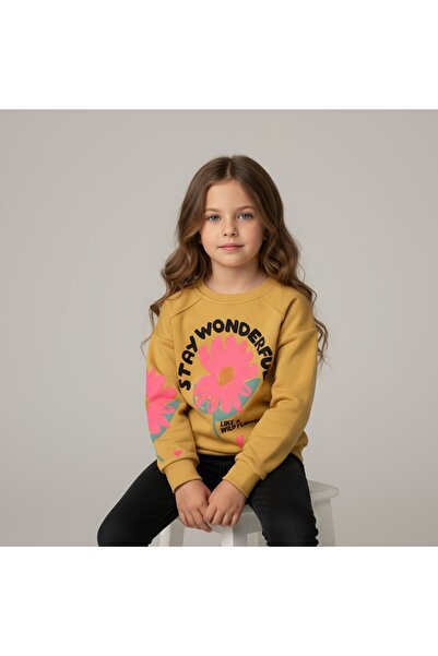 FESSHERA KİDS Girls' Sweatshirt Cotton Winter Thick Printed Sweatshirt-Long Sleeve Relaxed Fit Crew Neck