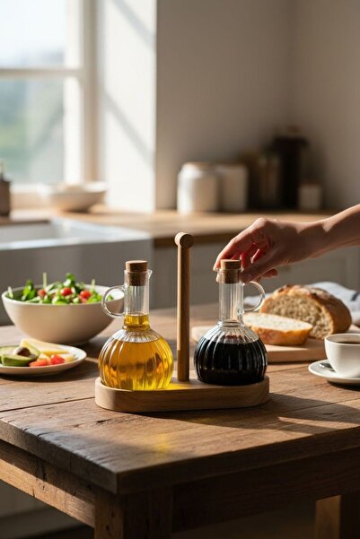 EG75 طقم من قطعتين من زجاجات الزيت والخل المزخرفة من البوروسيليكات مع حامل من...