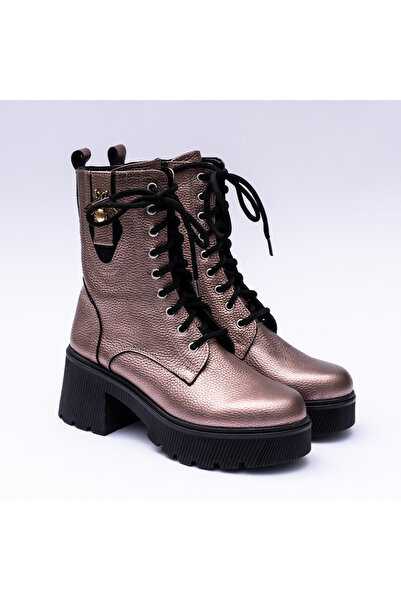 VAGAM Pink Buffalo Boots Made of Genuine Leather with High Soles