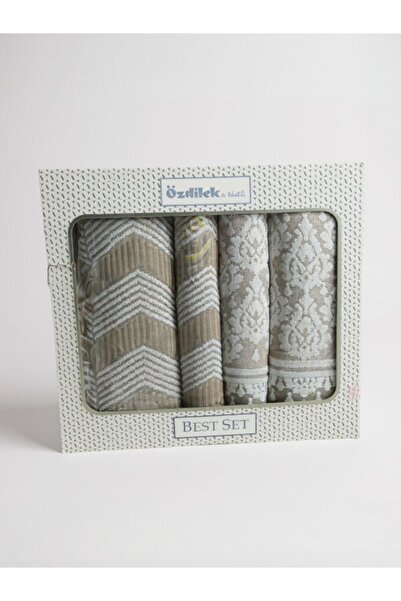 Özdilek Tapetto Velvet Towel Set Turkish Bath Set – 100% Cotton, Soft and Highly Water Absorbent 4 Pieces