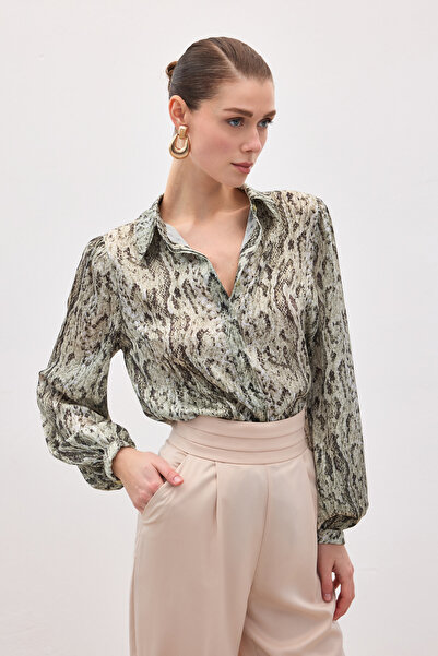 Sateen Πουκάμισο με σχέδιο - Χακί