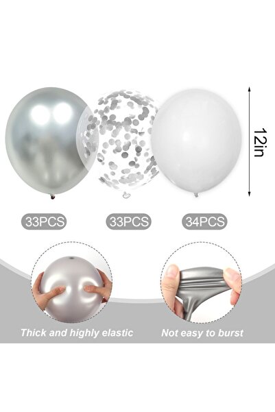 OEM Set of 100 Multicolor 12-inch High-Quality Latex Balloons - Party Decorations, White/Silver