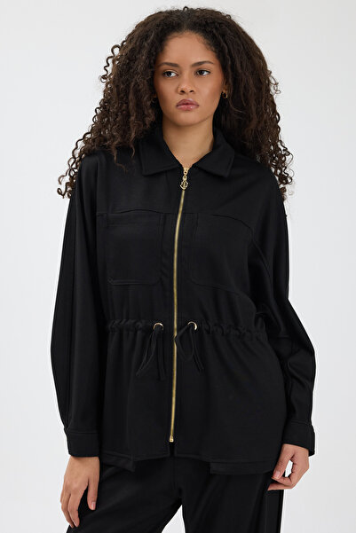 zitex Gold Zipper Detailed Zr Model Modal Fabric Tracksuit Set with Gathered Waist