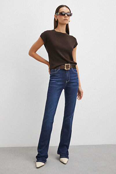 Never more High Waist Lycra Flared Jeans Navy Blue