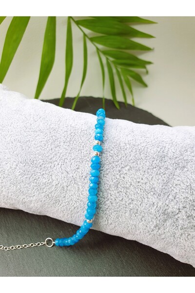 Abundo Bratara din jad albastru marin si argint 925, 17 cm