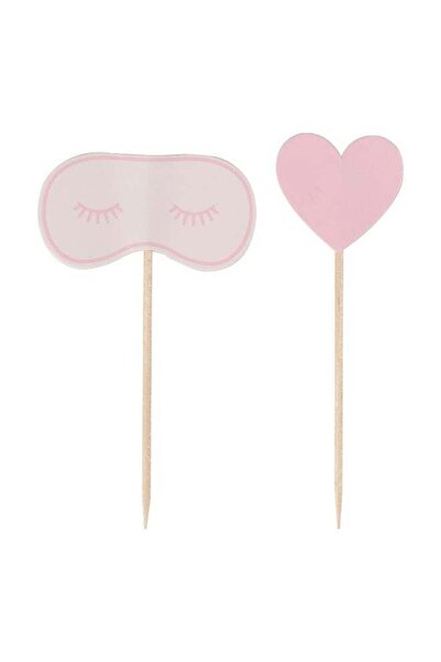 Generic Pink Eye Mask & Heart Pamper Party Cupcake Toppers