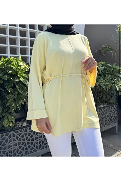 Suedcollection Viskon kumaş kuşaklı tunik