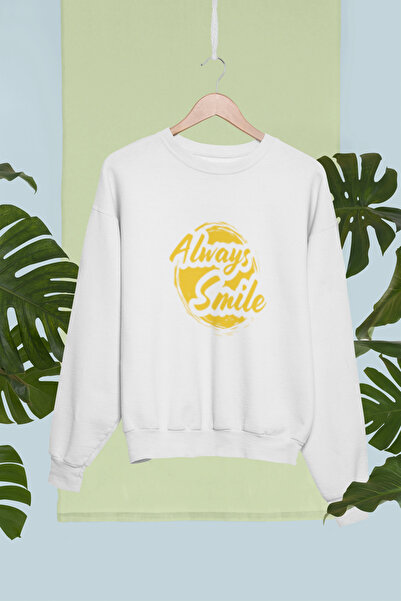 MG سويت شيرت ALWAYS SMILE مطبوع من القطن بأكمام طويلة وثلاثة خيوط SHA مبطن با...