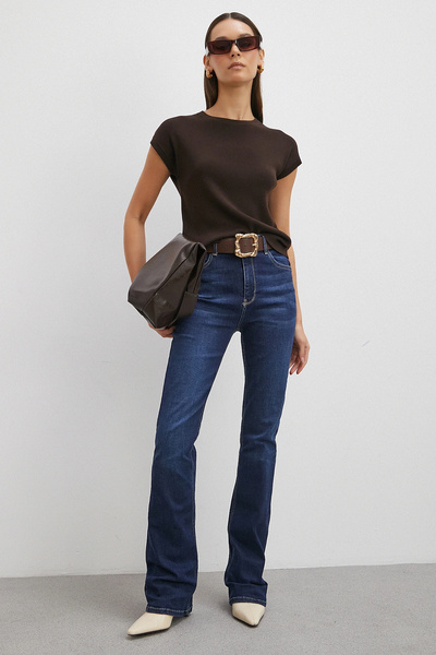 Never more High Waist Lycra Flared Jeans Navy Blue