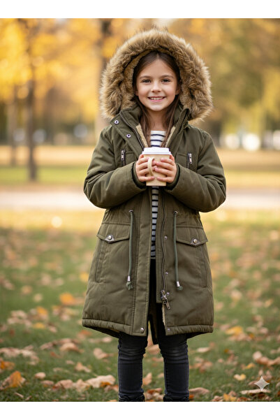 NURTOPU Girls' Coat with Wool Inside, Linen Fabric, High-Quality Cotton Hoodie