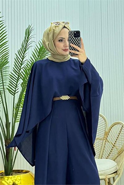 Neşeli Butik Women's Cape Belt Detailed Hijab Jumpsuit Nms061