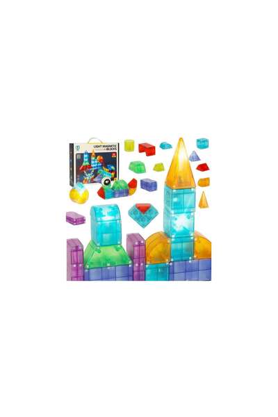 Three top online 3D construction magnetic bricks LED glowing 64 pieces