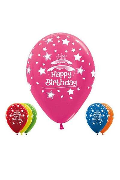Generic 12-Piece All Over Happy Birthday Cake Round Latex Balloon 12inch