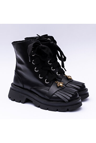 VAGAM Ghete Negre din Piele Naturala cu Talpa Inalta