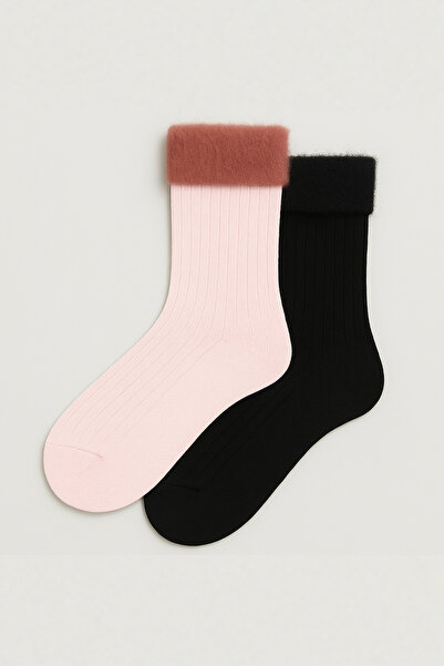 MEM SOCKS 2-пакет безшевни дамски чорапи от памук с подплата от флийс и десен „Дерби“