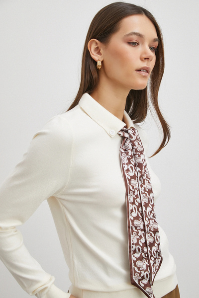 Never more Scarf Polo Neck Sweater Ecru