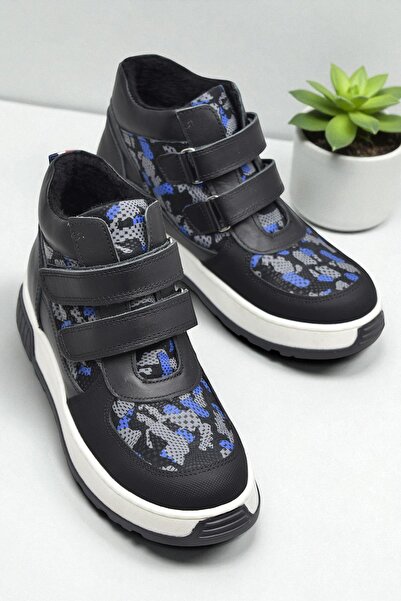 ISPARTALILAR 114A Orthopedic Sole Leather Velcro Girls' Boots Velcro Boys' Leather Boots Unisex Boots