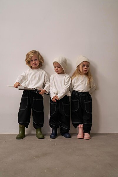 Oh La La Koala For Little Ones Black Pocket Detailed Unisex Jeans