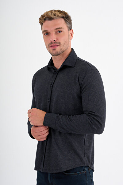 BOSMENTI Erkek Likralı Dokuma Kışlık Spor Gömlek