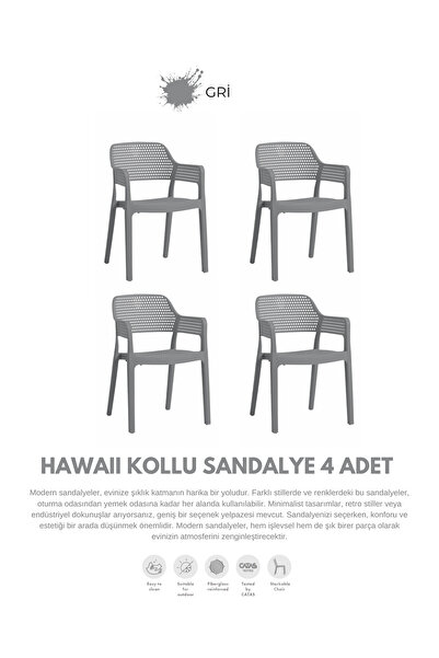 Daim Plastik HAWAİİ KOLLU BAHÇE SANDALYESİ 4 LÜ SET