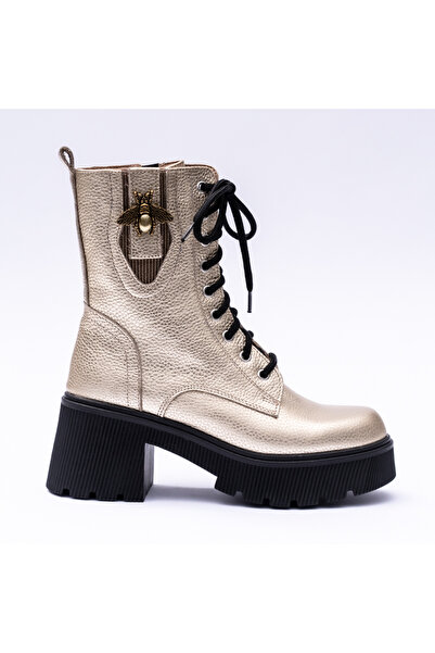 VAGAM Golden Boots Made of Genuine Leather with High Soles