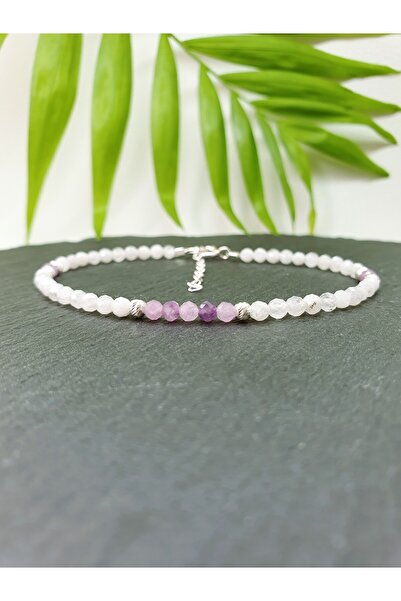 Abundo Bratara din piatra lunii si ametist cu argint 925, 17 cm