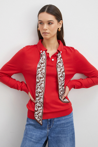 Never more Scarf Polo Neck Sweater Red