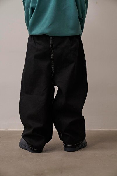 Oh La La Koala For Little Ones Black Stitch Detailed Unisex Jeans