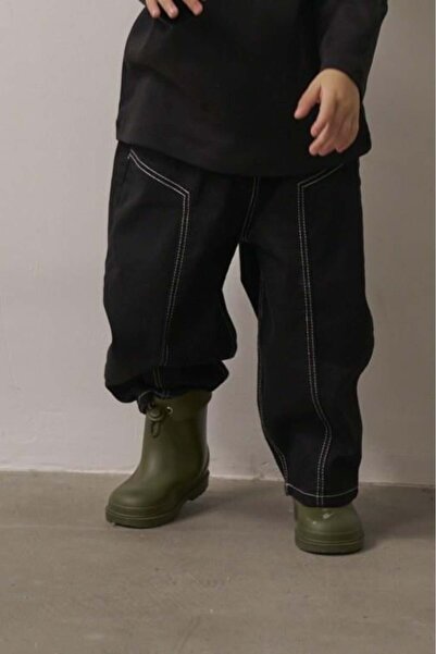 Oh La La Koala For Little Ones Black Stitch Detailed Unisex Jeans