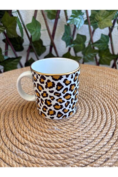 GÜRCÜGLASS Leopard Model Porcelain Mug Cup.