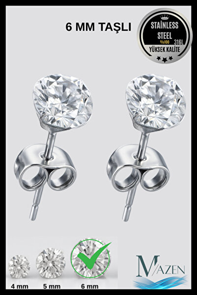 MAZEN Surgical Steel Single Stone Women Men Earrings |   Flat Model |   6 mm Stone |   316L Steel