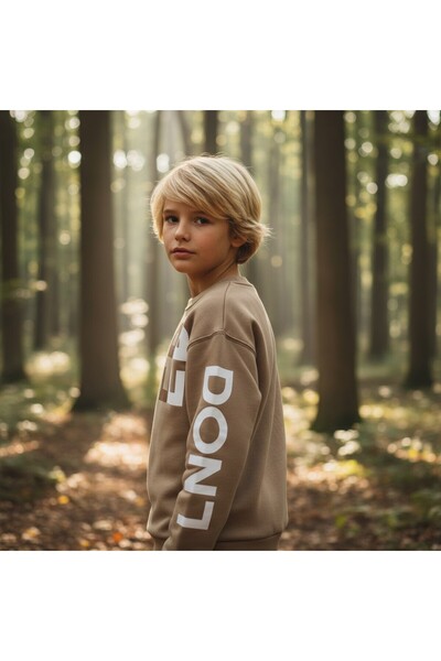 FESSHERA KİDS Boy's Sweatshirt Crew Neck Oversized Cut Printed Cotton Sweatshirt