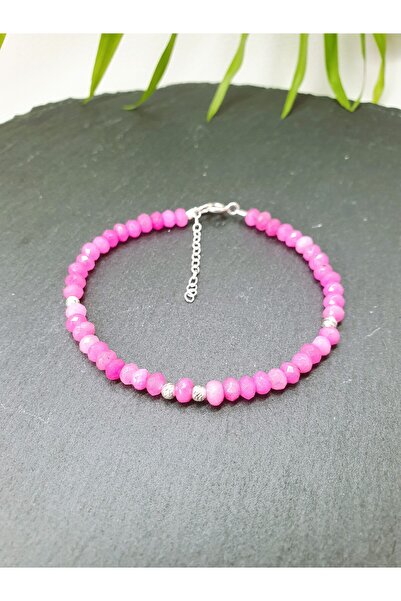 Abundo Bratara din jad roz si argint 925, 17 cm