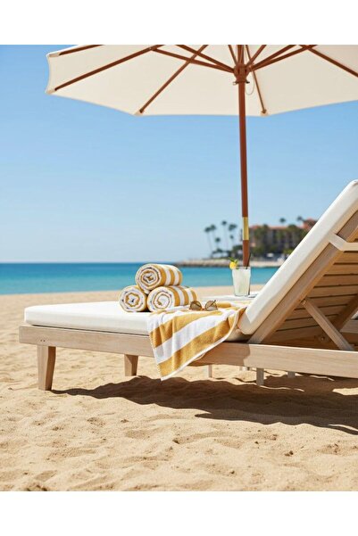 Saf By Arams Oversized Yellow Beach Towels (3 Pack, 90x180 cm) - 100% Cotton Pool Cabana Stripe Soft Towel