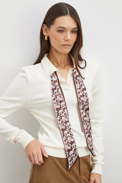 Never more Scarf Polo Neck Sweater Ecru