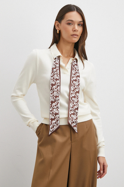 Never more Scarf Polo Neck Sweater Ecru