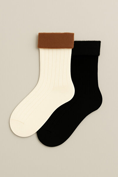 MEM SOCKS 2-Pack of Feathered Derby Patterned Stitch-Free Cotton Women's Socks